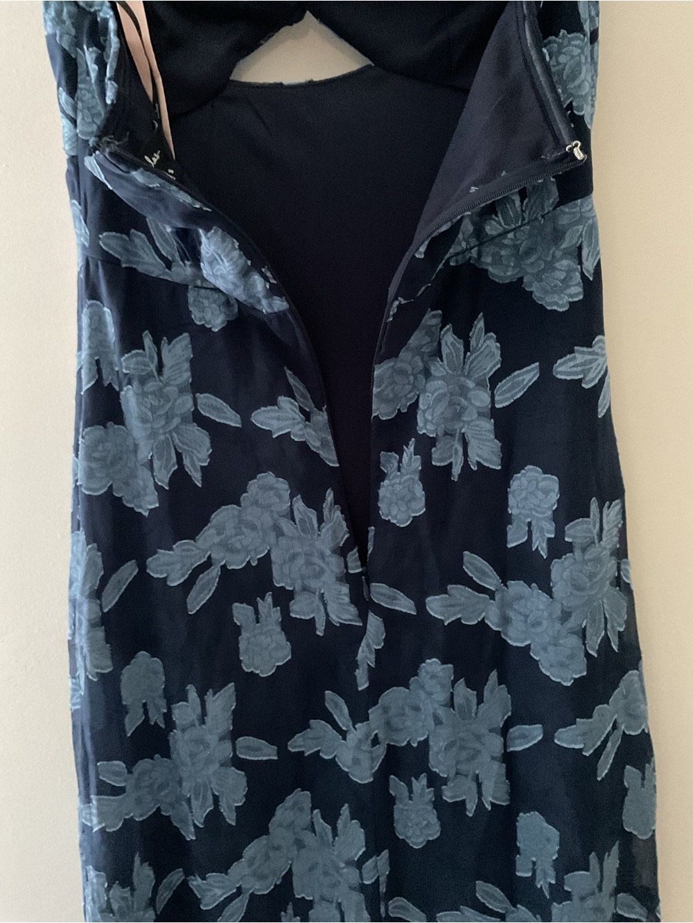 Lulus Danae Navy Blue Floral Jacquard Strapless Chiffon Maxi Dress Event - Picture 9 of 14